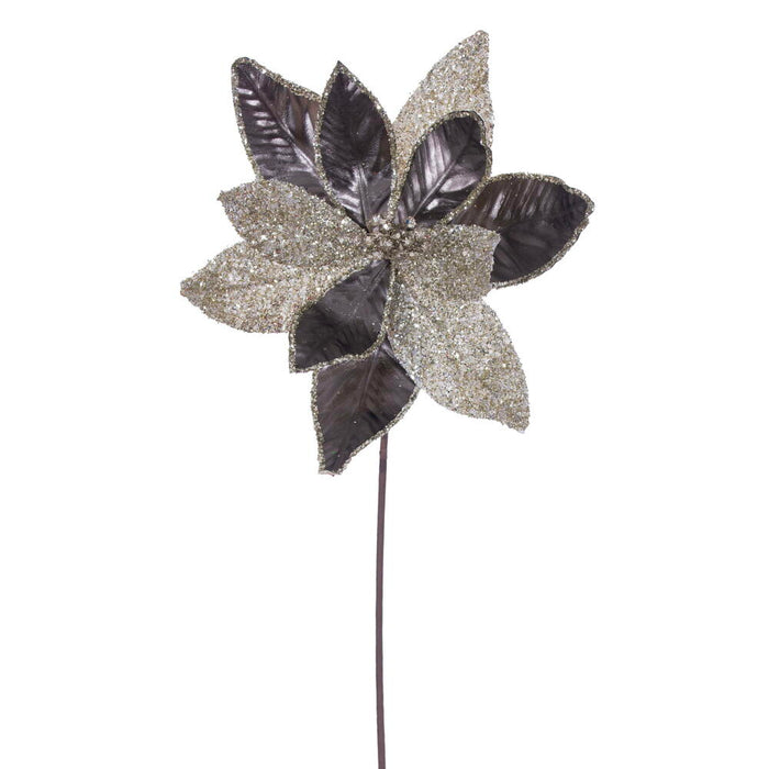 21.5"Hx11"W Glittered Artificial Poinsettia Flower Stem -Pewter (Pack of 12) - RG230187