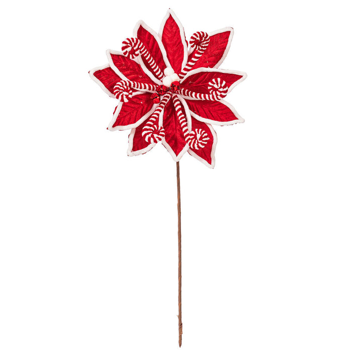 21.5" Candy Cane Artificial Poinsettia Flower Stem -Red/White (Pack of 12) - RG231903