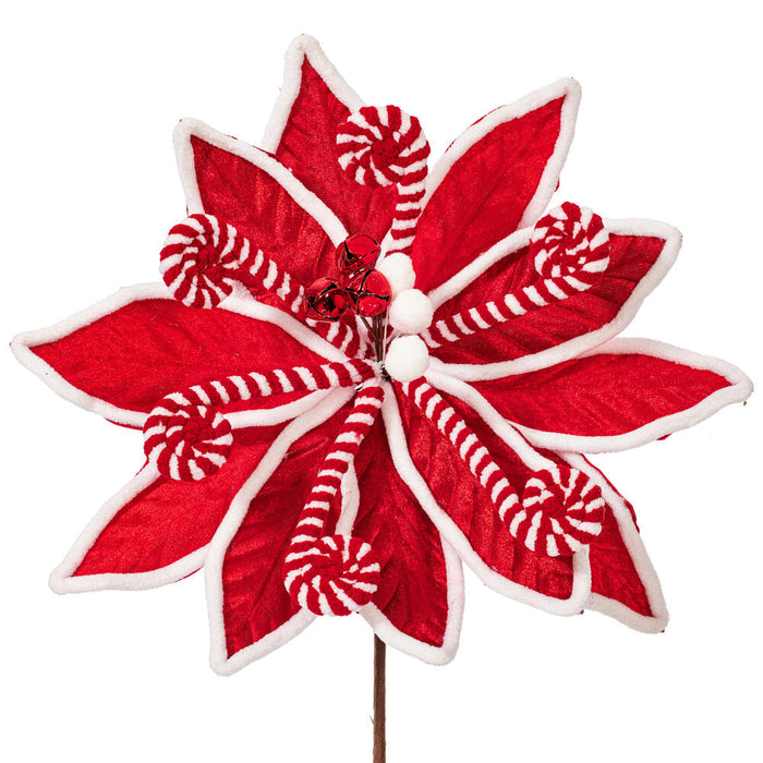 21.5" Candy Cane Artificial Poinsettia Flower Stem -Red/White (Pack of 12) - RG231903