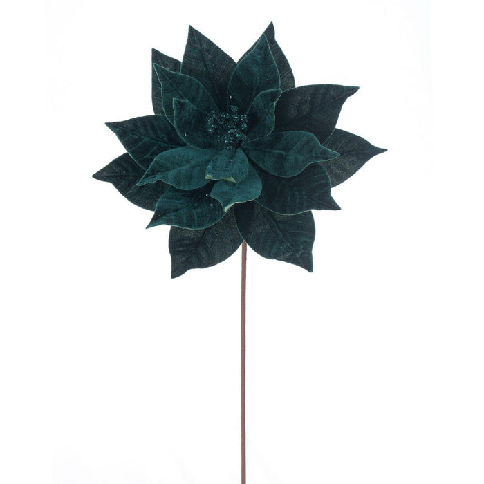 21.5"Hx12"W Artificial Poinsettia Flower Stem -Midnight Green (Pack of 12) - RG232774