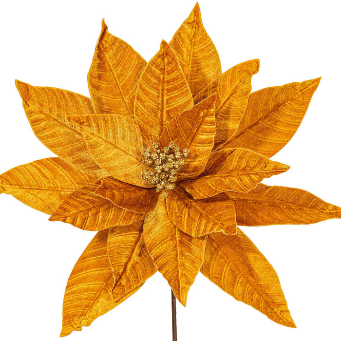 21.5"Hx18"W Artificial Poinsettia Flower Stem -Gold (Pack of 6) - RG233108
