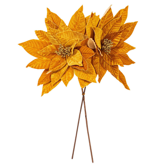21.5"Hx18"W Artificial Poinsettia Flower Stem -Gold (Pack of 6) - RG233108