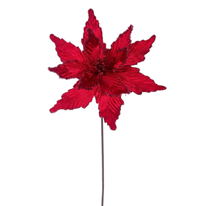 21.5"x12" Glittered Artificial Poinsettia Flower Stem -Red (Pack of 12) - RG234903