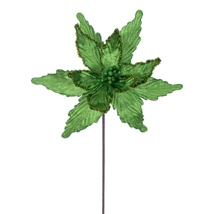 21.5"x12" Glittered Artificial Poinsettia Flower Stem -Green (Pack of 12) - RG234904