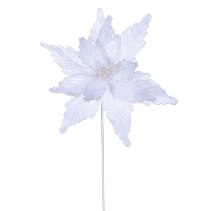 21.5"x12" Glittered Artificial Poinsettia Flower Stem -White (Pack of 12) - RG234911