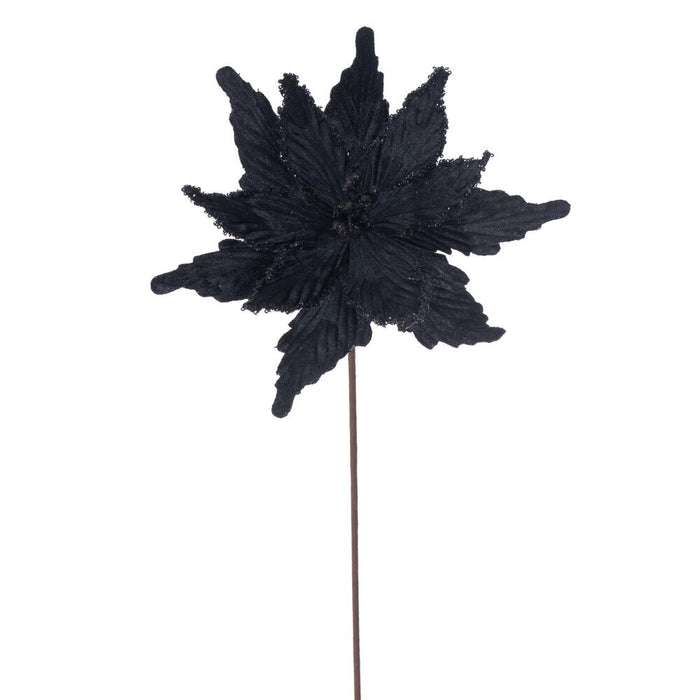 21.5"x12" Glittered Artificial Poinsettia Flower Stem -Black (Pack of 12) - RG234917