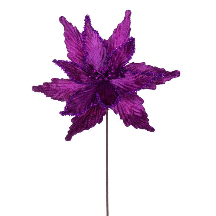 21.5"x12" Glittered Artificial Poinsettia Flower Stem -Plum (Pack of 12) - RG234926