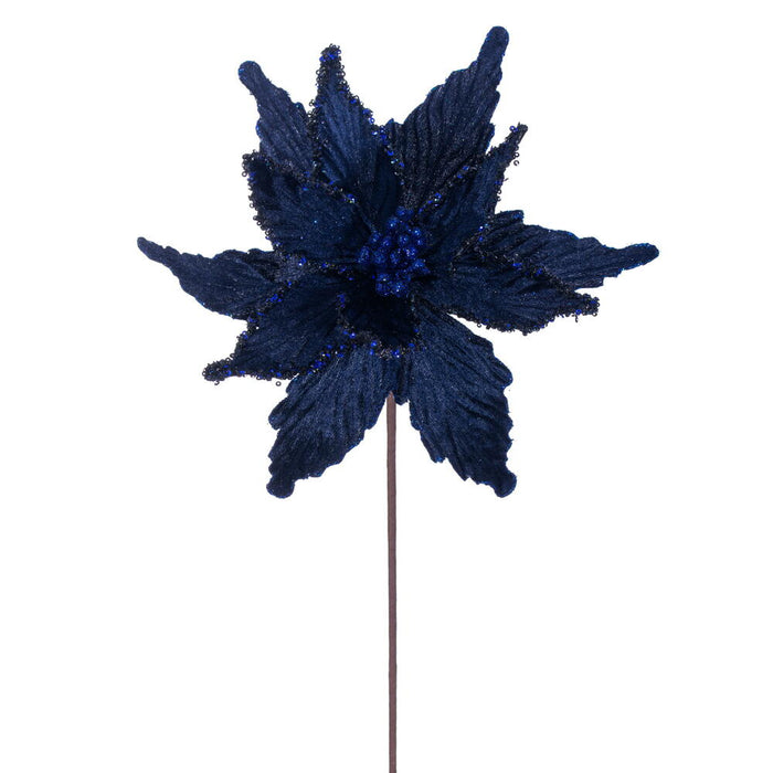 21.5"x12" Glittered Artificial Poinsettia Flower Stem -Midnight Blue (Pack of 12) - RG234931
