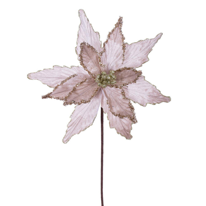21.5"x12" Glittered Artificial Poinsettia Flower Stem -Champagne (Pack of 12) - RG234938