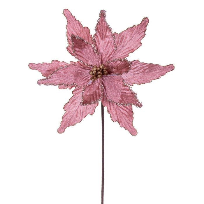 21.5"x12" Glittered Artificial Poinsettia Flower Stem -Rose Gold (Pack of 12) - RG234958
