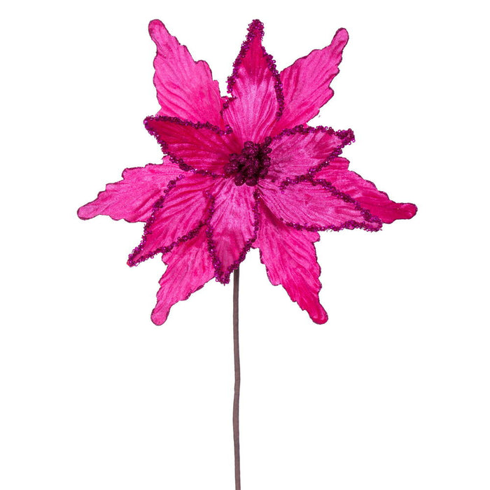 21.5"x12" Glittered Artificial Poinsettia Flower Stem -Hot Pink (Pack of 12) - RG234959