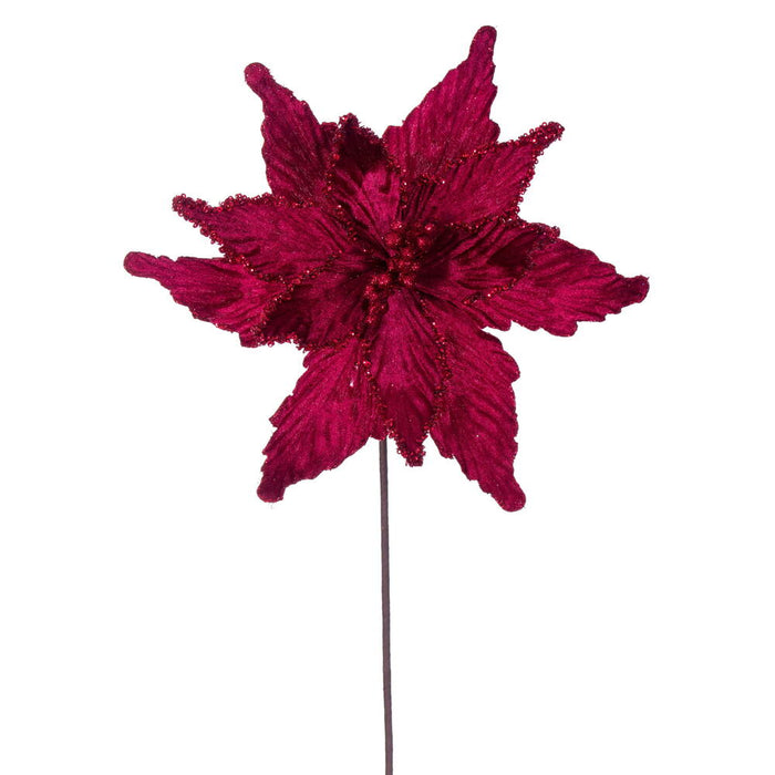 21.5"x12" Glittered Artificial Poinsettia Flower Stem -Burgundy (Pack of 12) - RG234965