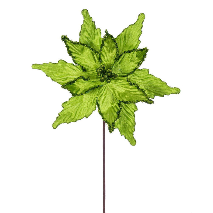 21.5"x12" Glittered Artificial Poinsettia Flower Stem -Lime (Pack of 12) - RG234973