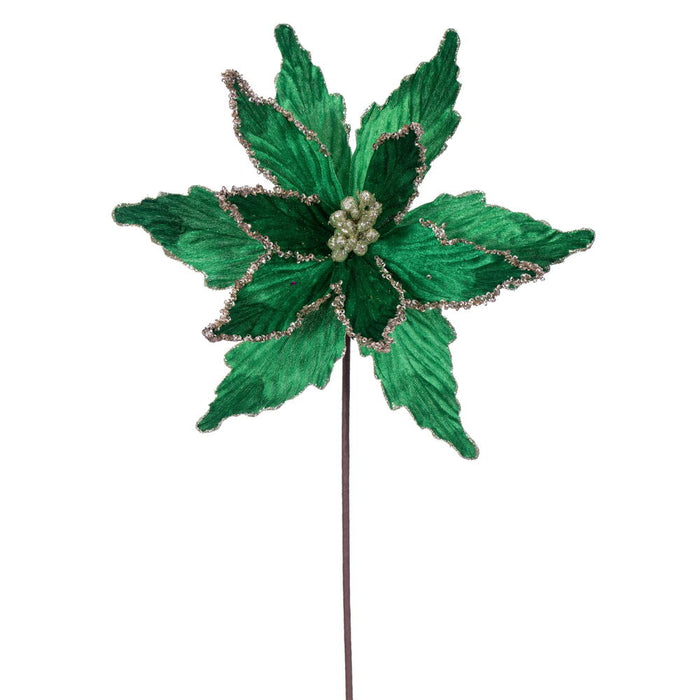 21.5"x12" Glittered Artificial Poinsettia Flower Stem -Midnight Green (Pack of 12) - RG234974