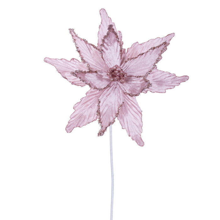 21.5"x12" Glittered Artificial Poinsettia Flower Stem -Pink (Pack of 12) - RG234979