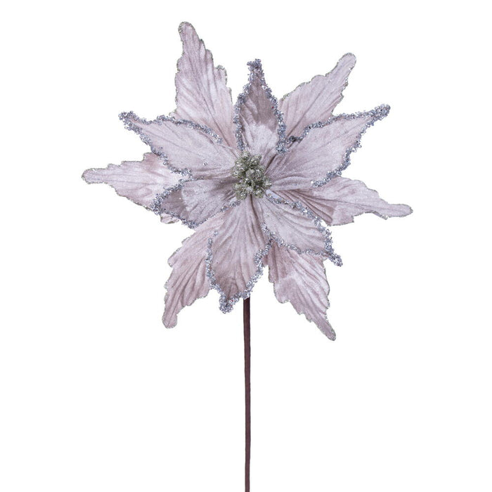 21.5"x12" Glittered Artificial Poinsettia Flower Stem -Pewter (Pack of 12) - RG234987