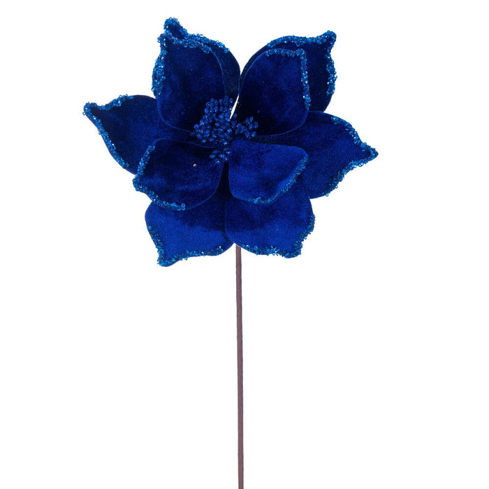 21.5"x10" Glittered Artificial Poinsettia Flower Stem -Blue (Pack of 12) - RG235902