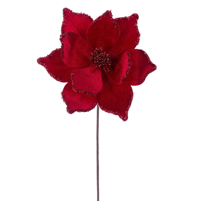 21.5"x10" Glittered Artificial Poinsettia Flower Stem -Red (Pack of 12) - RG235903