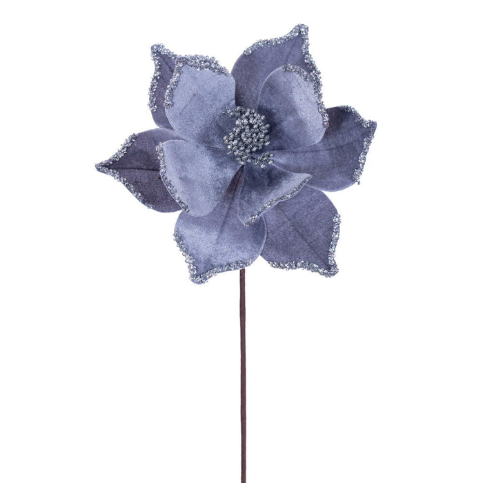 21.5"x10" Glittered Artificial Poinsettia Flower Stem -Silver (Pack of 12) - RG235907