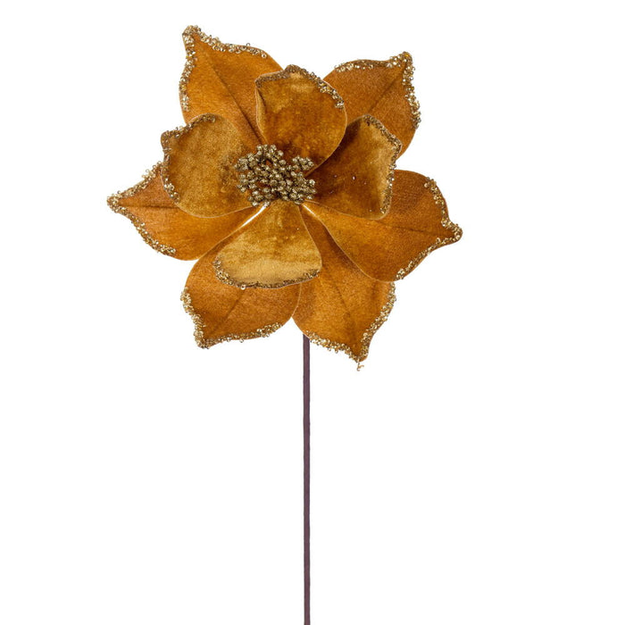 21.5"x10" Glittered Artificial Poinsettia Flower Stem -Gold (Pack of 12) - RG235908