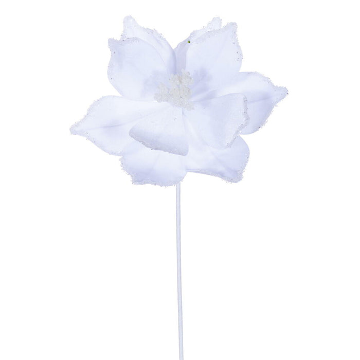 21.5"x10" Glittered Artificial Poinsettia Flower Stem -White (Pack of 12) - RG235911