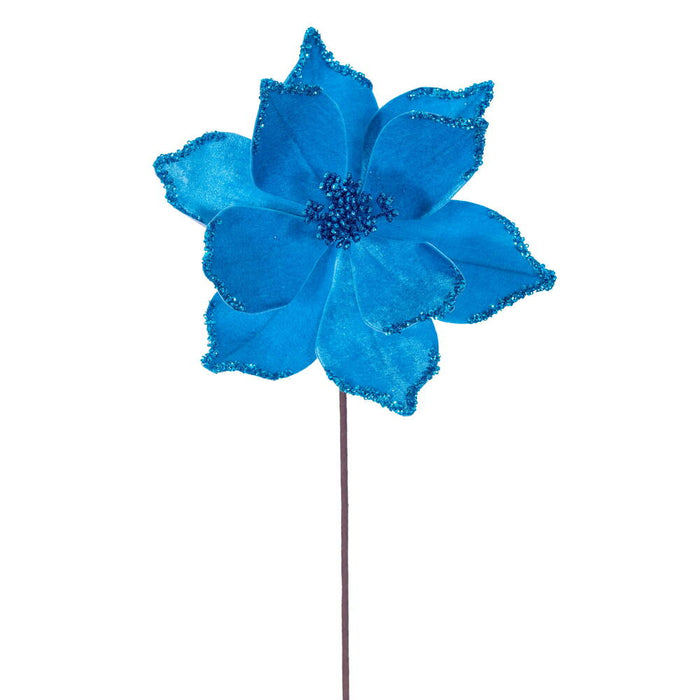 21.5"x10" Glittered Artificial Poinsettia Flower Stem -Turquoise (Pack of 12) - RG235912