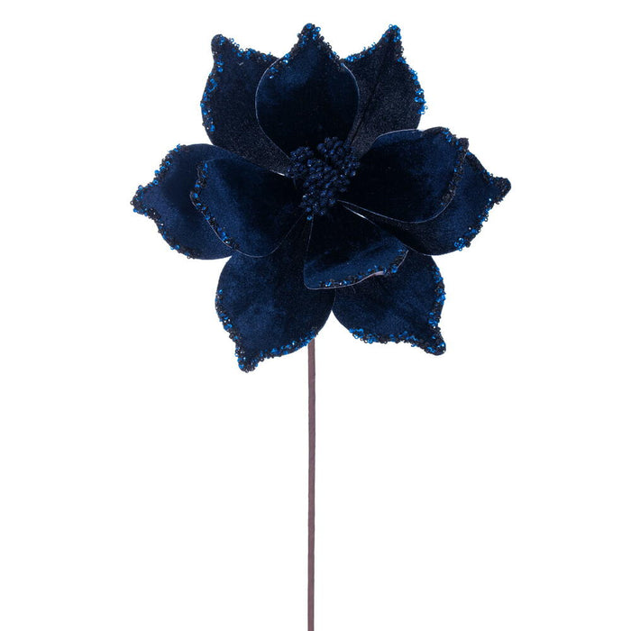 21.5"x10" Glittered Artificial Poinsettia Flower Stem -Midnight Blue (Pack of 12) - RG235931