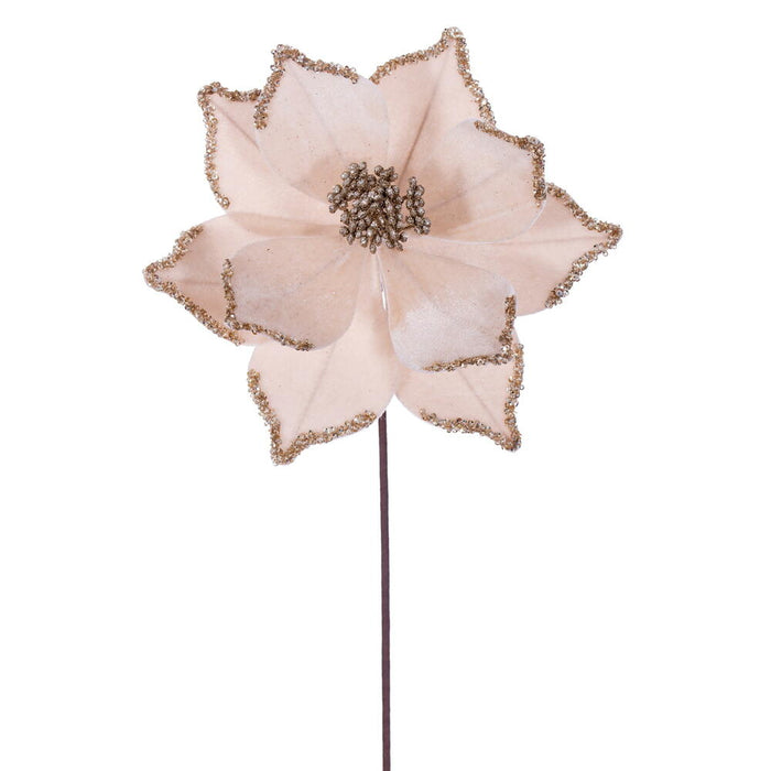 21.5"x10" Glittered Artificial Poinsettia Flower Stem -Champagne (Pack of 12) - RG235938