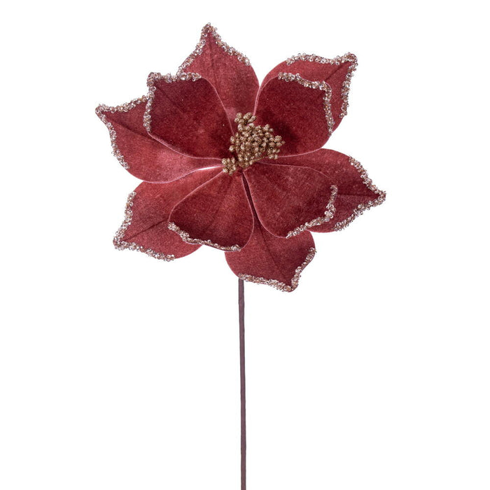 21.5"x10" Glittered Artificial Poinsettia Flower Stem -Rose Gold (Pack of 12) - RG235958