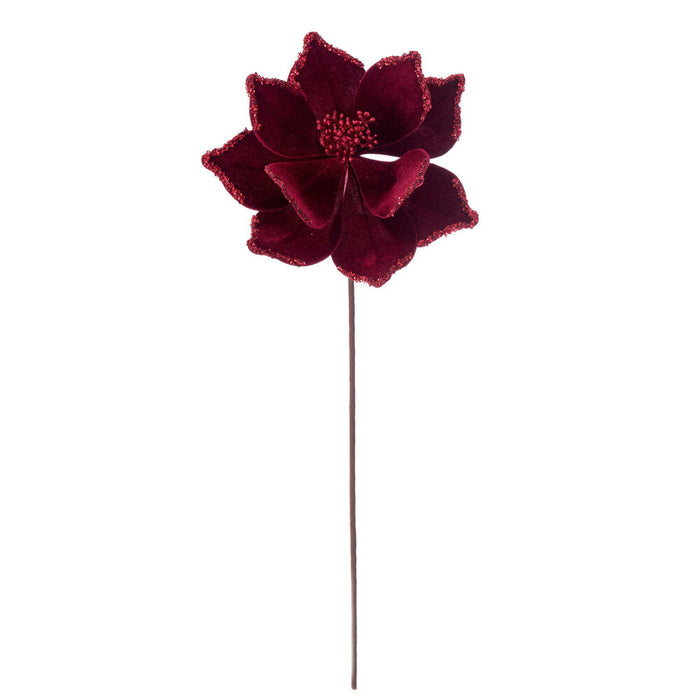 21.5"x10" Glittered Artificial Poinsettia Flower Stem -Burgundy (Pack of 12) - RG235965