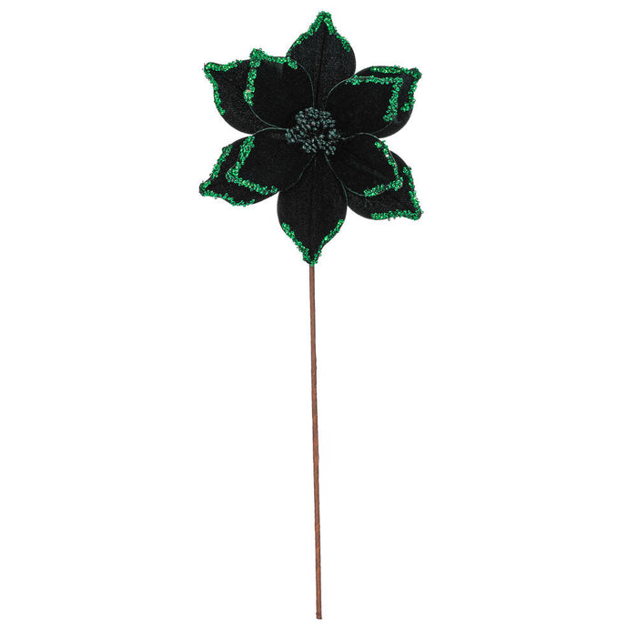 21.5"x10" Glittered Artificial Poinsettia Flower Stem -Midnight Green (Pack of 12) - RG235974