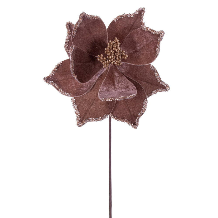 21.5"x10" Glittered Artificial Poinsettia Flower Stem -Mocha (Pack of 12) - RG235976