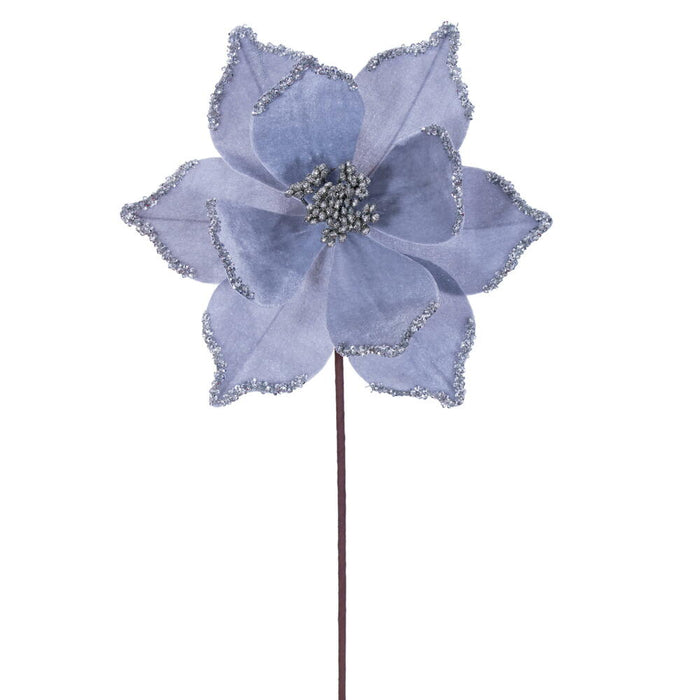 21.5"x10" Glittered Artificial Poinsettia Flower Stem -Pewter (Pack of 12) - RG235987