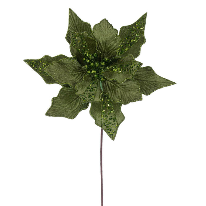 20"x10" Glittered Velvet Striped Artificial Poinsettia Flower Stem -Lime (Pack of 12) - RG240773