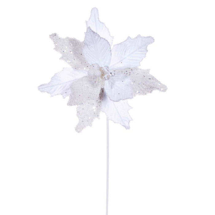 20"x11.5" Sugar & Beaded Velvet Artificial Poinsettia Flower Stem -White (Pack of 12) - RG240911