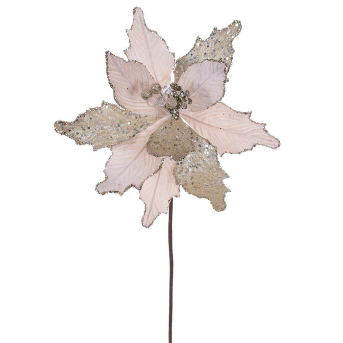 20"x11.5" Sugar & Beaded Velvet Artificial Poinsettia Flower Stem -Champagne (Pack of 12) - RG240938