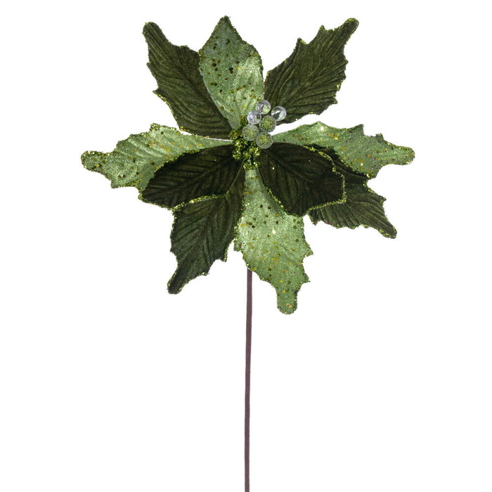 20"x11.5" Sugar & Beaded Velvet Artificial Poinsettia Flower Stem -Lime (Pack of 12) - RG240973
