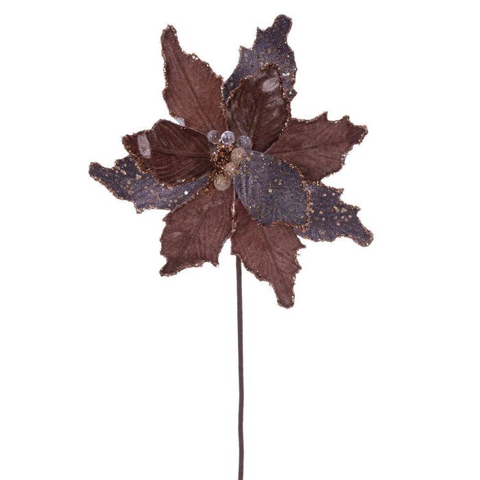 20"x11.5" Sugar & Beaded Velvet Artificial Poinsettia Flower Stem -Mocha (Pack of 12) - RG240976