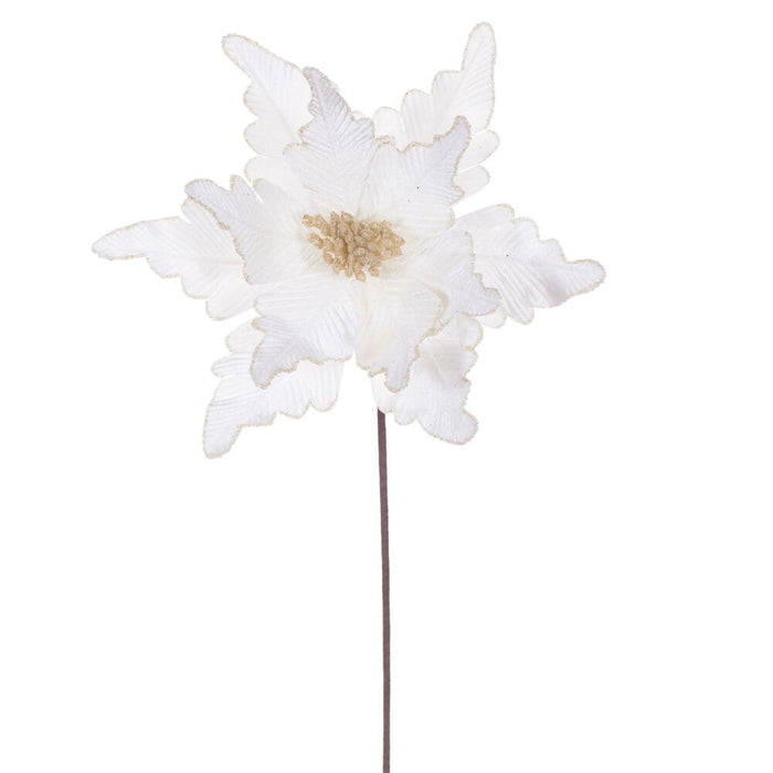20"x13" Glittered Velvet Artificial Poinsettia Flower Stem -Cream (Pack of 12) - RG241501