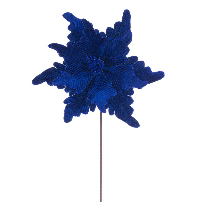 20"x13" Glittered Velvet Artificial Poinsettia Flower Stem -Blue (Pack of 12) - RG241502