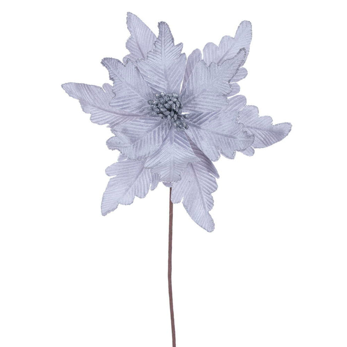 20"x13" Glittered Velvet Artificial Poinsettia Flower Stem -Silver (Pack of 12) - RG241507