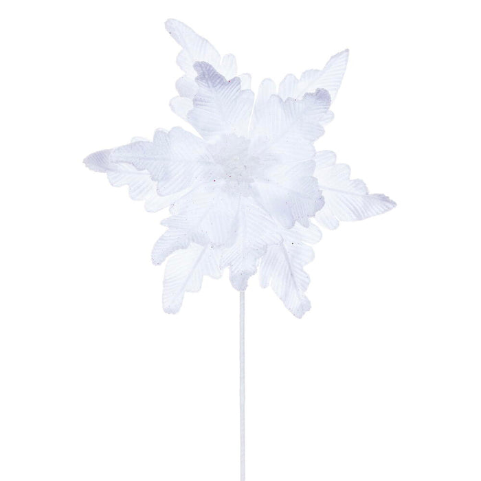 20"x13" Glittered Velvet Artificial Poinsettia Flower Stem -White (Pack of 12) - RG241511