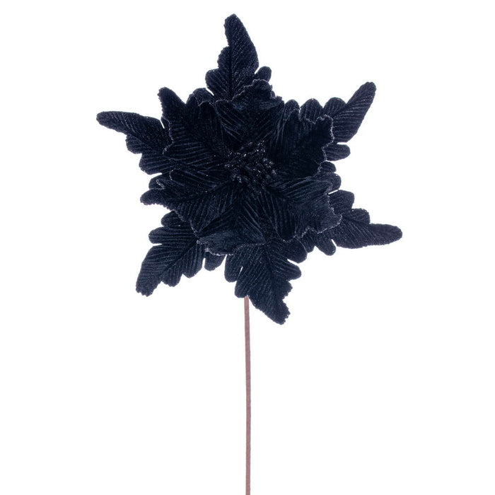 20"x13" Glittered Velvet Artificial Poinsettia Flower Stem -Black (Pack of 12) - RG241517