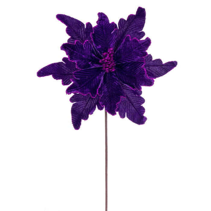 20"x13" Glittered Velvet Artificial Poinsettia Flower Stem -Plum (Pack of 12) - RG241526
