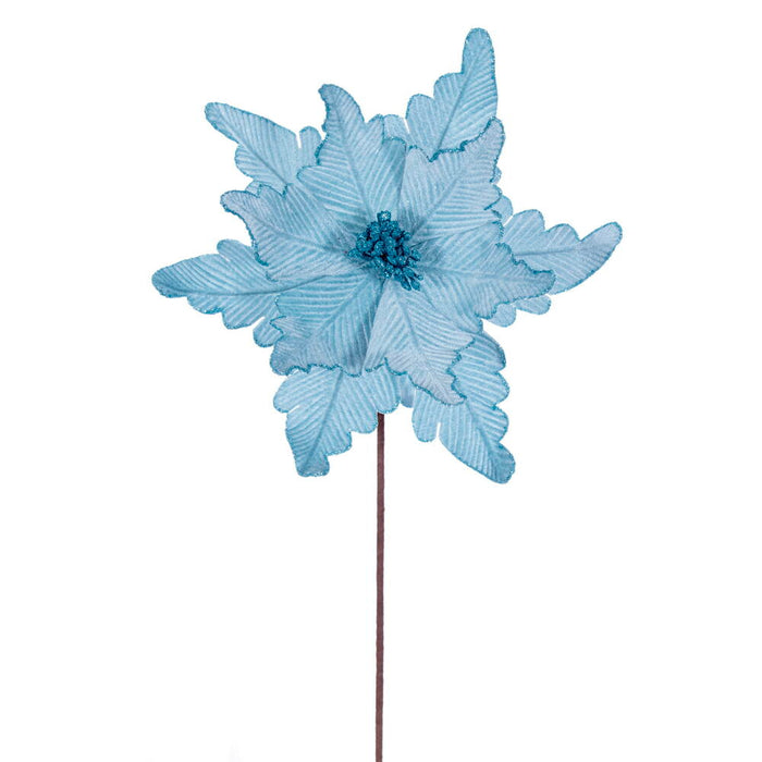 20"x13" Glittered Velvet Artificial Poinsettia Flower Stem -Baby Blue (Pack of 12) - RG241532