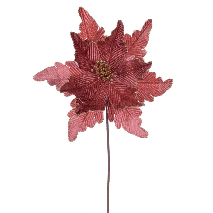 20"x13" Glittered Velvet Artificial Poinsettia Flower Stem -Rose Gold (Pack of 12) - RG241558