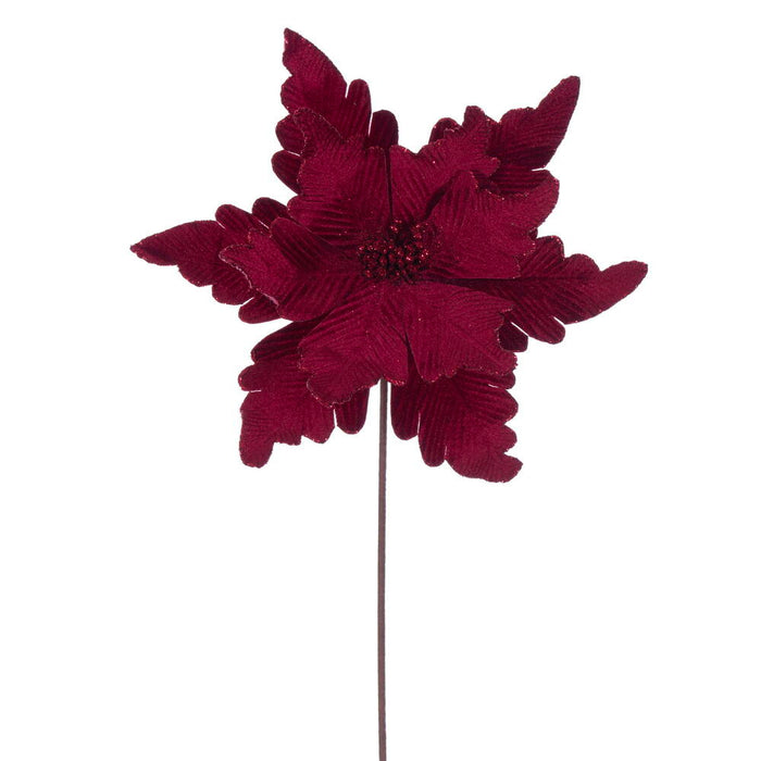 20"x13" Glittered Velvet Artificial Poinsettia Flower Stem -Burgundy (Pack of 12) - RG241565