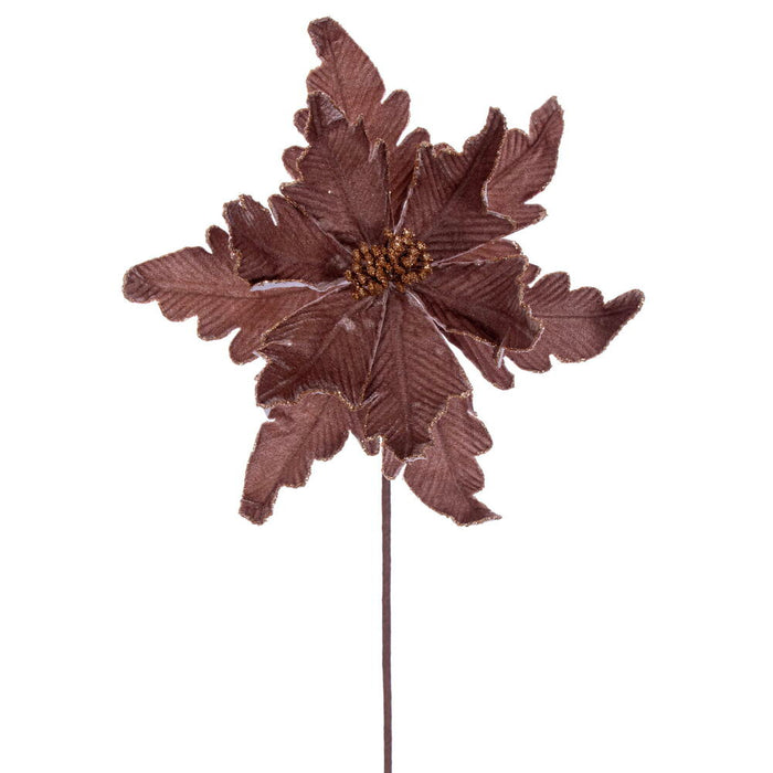20"x13" Glittered Velvet Artificial Poinsettia Flower Stem -Mocha (Pack of 12) - RG241576