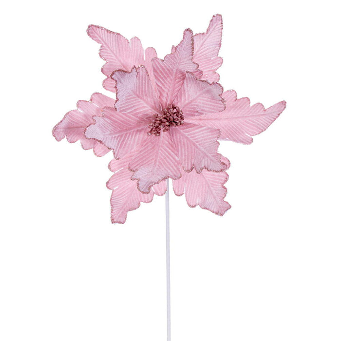 20"x13" Glittered Velvet Artificial Poinsettia Flower Stem -Pink (Pack of 12) - RG241579