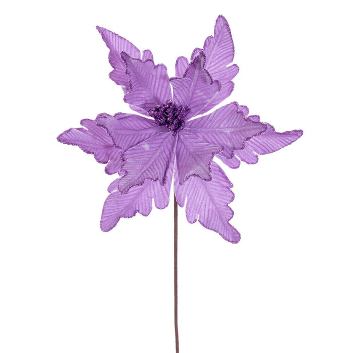 20"x13" Glittered Velvet Artificial Poinsettia Flower Stem -Lavender (Pack of 12) - RG241586